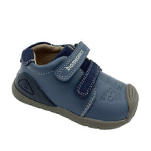 Load image into Gallery viewer, Blue children's shoe with velcro straps on a white background