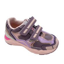 Load image into Gallery viewer, Children's purple and pink sneaker with velcro straps on a white background