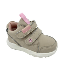 Load image into Gallery viewer, Beige children's shoe with pink accents on a white background