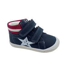 Load image into Gallery viewer, Navy blue children's shoe with a star design on a white background