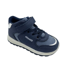 Load image into Gallery viewer, Navy blue children's sneaker with white sole on a light gray background