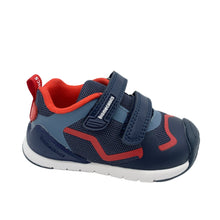 Load image into Gallery viewer, Navy and red children's shoe on a white background