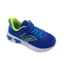 Load image into Gallery viewer, Blue and green running shoe with 'Geox' branding on a white background