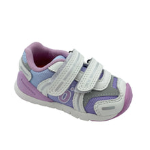 Load image into Gallery viewer, Children's sneaker with purple and gray design on a white background