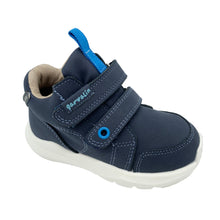 Load image into Gallery viewer, Navy blue children's shoe with velcro straps on a white background