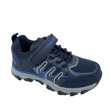 Load image into Gallery viewer, Navy and gray sneaker with a visible brand logo on a white background