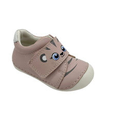 Load image into Gallery viewer, A pink Geox Tutim shoe with a white bear face design on the upper part, featuring large eyes and a smiling mouth.