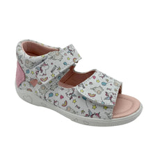 Load image into Gallery viewer, Children's sandal with colorful pattern on a white background