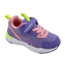 Load image into Gallery viewer, Purple and pink sneaker with green accents on a white background