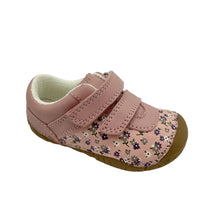 Load image into Gallery viewer, Pink children's shoe with floral pattern on a white background