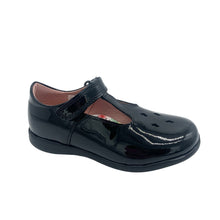 Load image into Gallery viewer, Black patent leather shoe with a strap on a white background