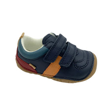Load image into Gallery viewer, Navy blue children's shoe with velcro straps on a white background