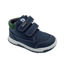 Load image into Gallery viewer, Navy blue children's shoe with velcro straps on a white background