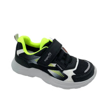 Load image into Gallery viewer, Black and gray sneaker with green accents on a white background