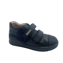 Load image into Gallery viewer, Navy blue shoe with velcro straps on a white background