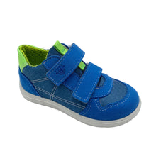 Load image into Gallery viewer, Blue children's shoe with green accents on a white background