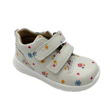 Load image into Gallery viewer, White children's shoe with floral patterns on a white background
