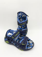 Load image into Gallery viewer, Pablosky Treck Sandal Navy Blue Neon Yellow 982025