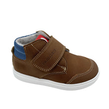Load image into Gallery viewer, Brown children's shoe with blue lining on a white background