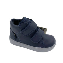 Load image into Gallery viewer, Navy blue children's shoe with velcro straps on a white background