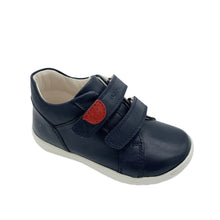 Load image into Gallery viewer, A navy Geox Macchia shoe for children, featuring a hook and loop closure and a red circular detail on the side.