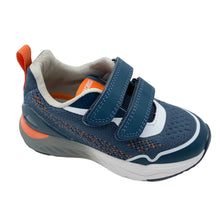 Load image into Gallery viewer, Blue children's shoe with orange accents on a white background