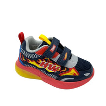 Load image into Gallery viewer, Children's shoe with flame design and checkered pattern on a white background