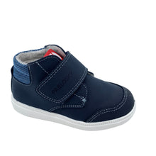 Load image into Gallery viewer, Navy blue children's shoe with a strap on a white background