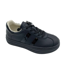 Load image into Gallery viewer, Black sneaker with a white sole on a light gray background