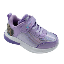 Load image into Gallery viewer, Purple children's sneaker with white sole on a light gray background