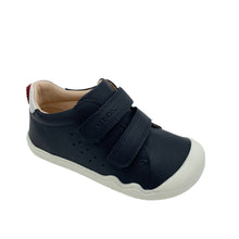 Load image into Gallery viewer, A navy and red Geox Steppieup barefoot shoe for children, featuring a leather upper and a breathable footbed.