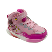 Load image into Gallery viewer, Pink children's shoe with cartoon design on a white background