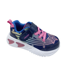 Load image into Gallery viewer, Navy blue children's sneaker with pink accents on a white background