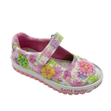 Load image into Gallery viewer, Floral-patterned shoe with a pink strap on a white background