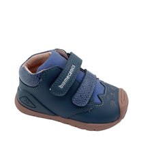 Load image into Gallery viewer, Navy blue children's shoe with brown sole on a white background