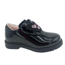 Load image into Gallery viewer, Black patent leather shoe with a strap on a white background