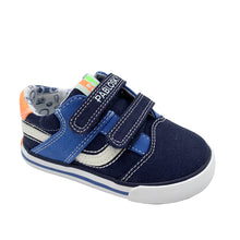 Load image into Gallery viewer, Navy blue children's shoe with a white sole on a light gray background