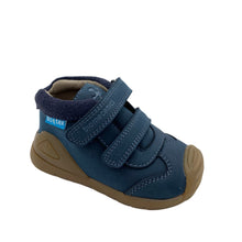 Load image into Gallery viewer, Blue children's shoe with brown sole on a white background