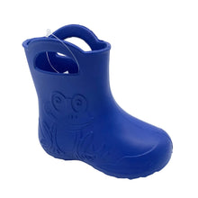 Load image into Gallery viewer, Blue rain boot with owl design on a white background