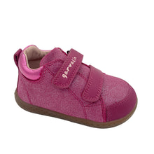 Load image into Gallery viewer, A pink Garvalin Barefoot shoe with a leather upper and lining, featuring a natural feeling sole and a rubber toe guard.