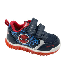 Load image into Gallery viewer, Navy and red children's shoe with Spider-Man design on a white background