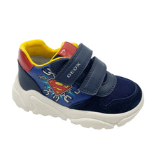 Load image into Gallery viewer, Navy blue children's sneaker with colorful accents on a white background