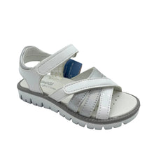 Load image into Gallery viewer, White sandal with gray sole on a light gray background