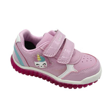 Load image into Gallery viewer, Pink children's shoe with a unicorn design on a white background