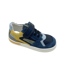 Load image into Gallery viewer, Children's blue and yellow sneaker on a white background