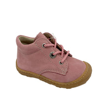 Load image into Gallery viewer, A pink Ricosta ankle boot for children, featuring a leather upper, double velcro straps, and a rubber sole.