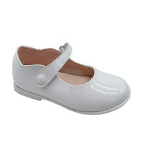 Load image into Gallery viewer, A white Mary Jane style shoe with a Velcro strap and a round toe box, suitable for girls.