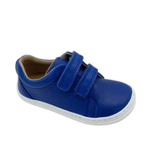 Load image into Gallery viewer, Cobalt blue Petasil Barefoot Pons shoe with double velcro fastening and a leather insole.