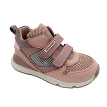 Load image into Gallery viewer, A pink and gray biomechanics high trainer with double velcro fastening and a rubber sole.