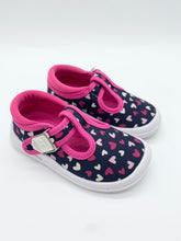 Load image into Gallery viewer, Startrite Wriggles Canvas T-Bar Navy/Pink Hearts